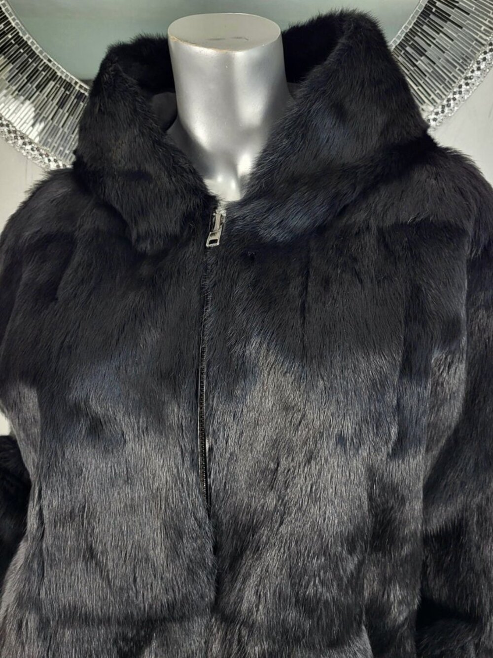 NWT~$600~ADRIENNE LANDAU~M/L~BLACK GENUINE REAL RABBIT FUR BOMBER JACKET COAT - Picture 2 of 16